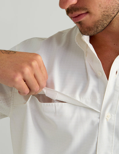 Huk Tide Point Short Sleeve Button-Down - Pale Algae Mini Check