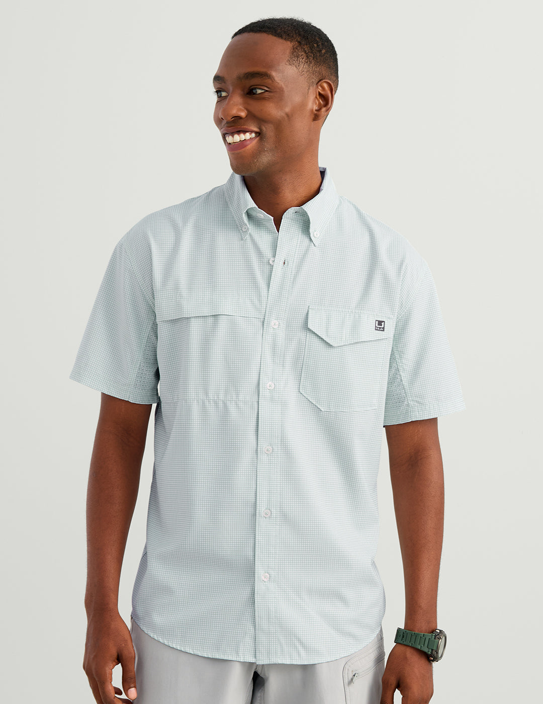 Huk Tide Point Short Sleeve Button-Down - Heron Blue Mini Check
