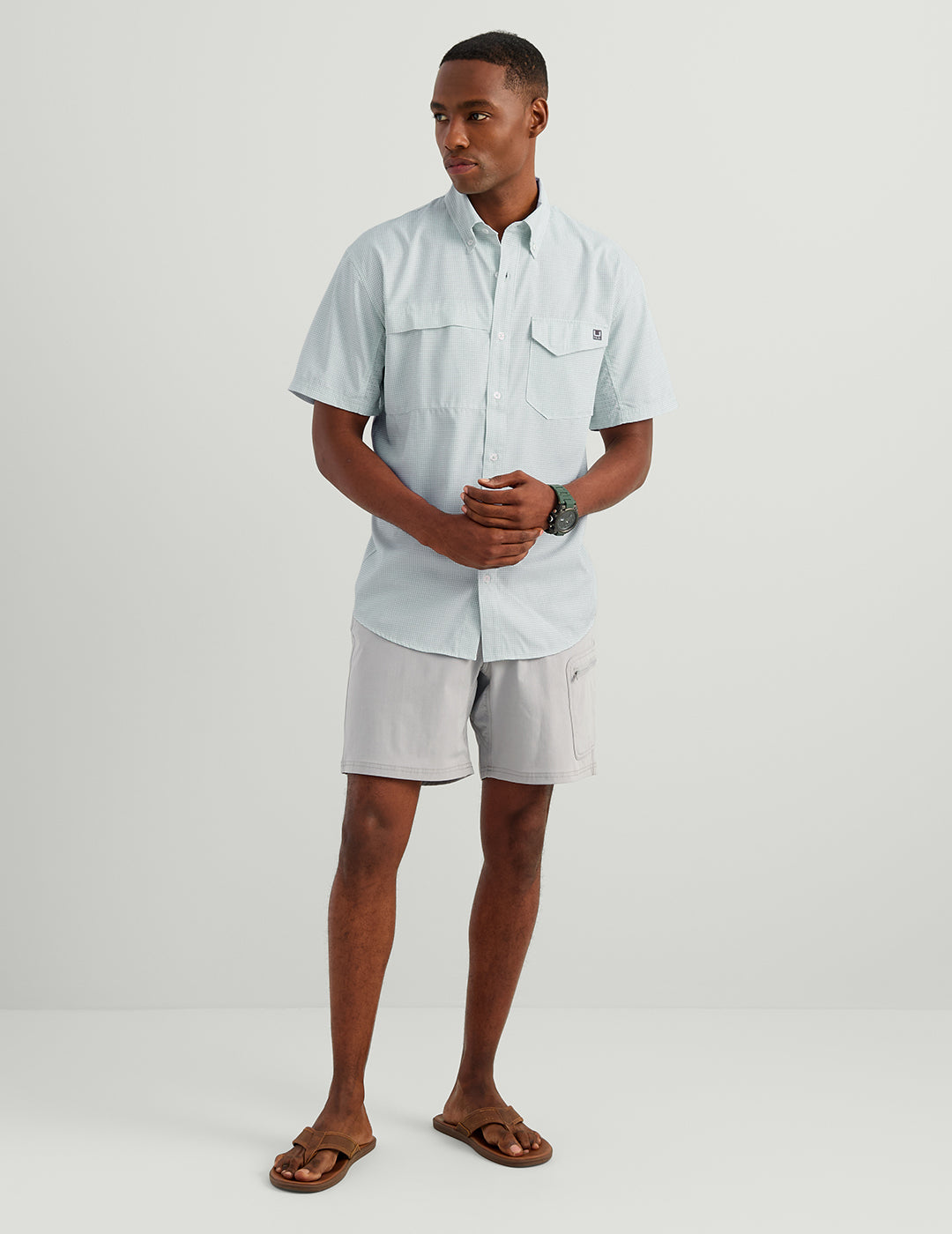 Huk Tide Point Short Sleeve Button-Down - Heron Blue Mini Check