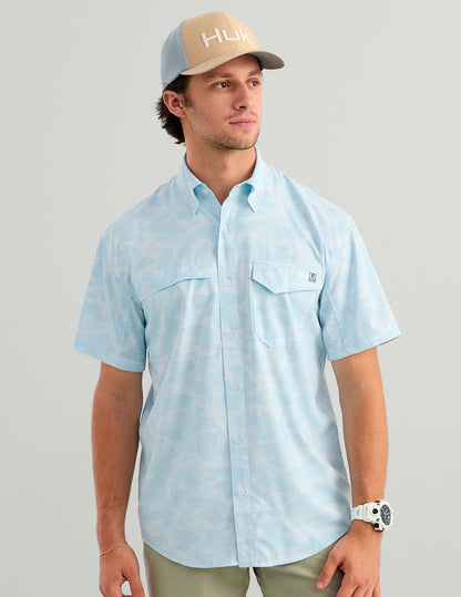 Huk Tide Point Short Sleeve Button-Down - Coastal Drift Camo