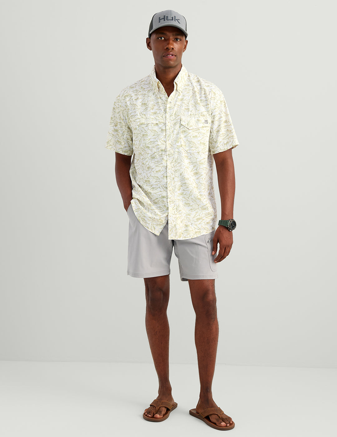 Huk KC Tide Point Short Sleeve Button-Down - Seagrass American Slam