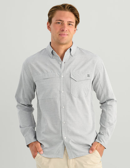 Huk Tide Point Heathered Ripstop Button-Down - Sharkskin Heather