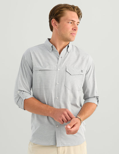 Huk Tide Point Heathered Ripstop Button-Down - Sharkskin Heather