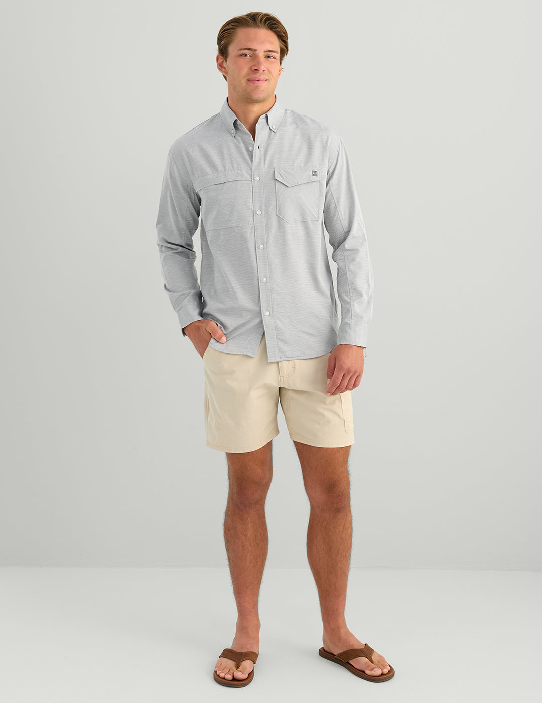 Huk Tide Point Heathered Ripstop Button-Down - Sharkskin Heather