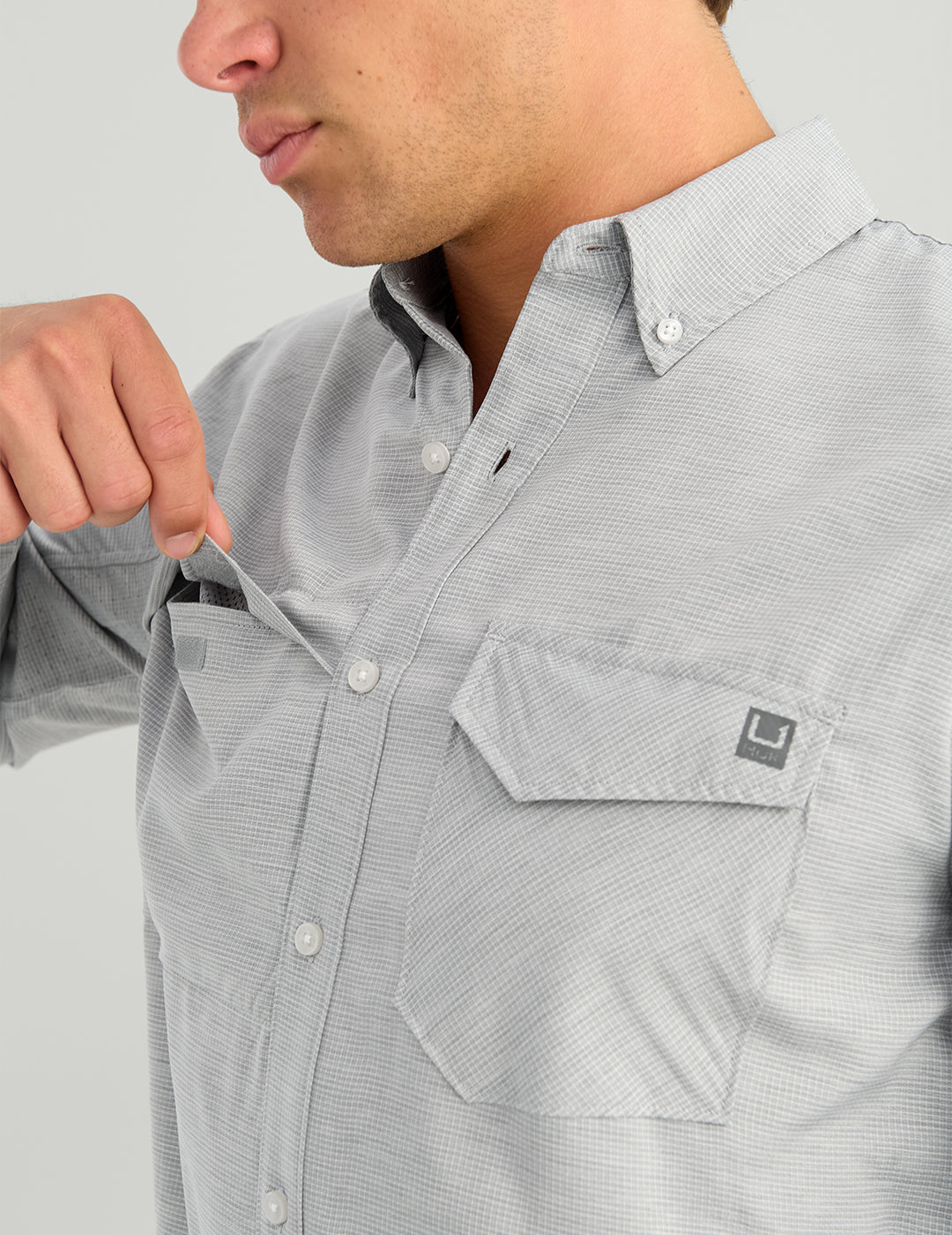 Huk Tide Point Heathered Ripstop Button-Down - Sharkskin Heather