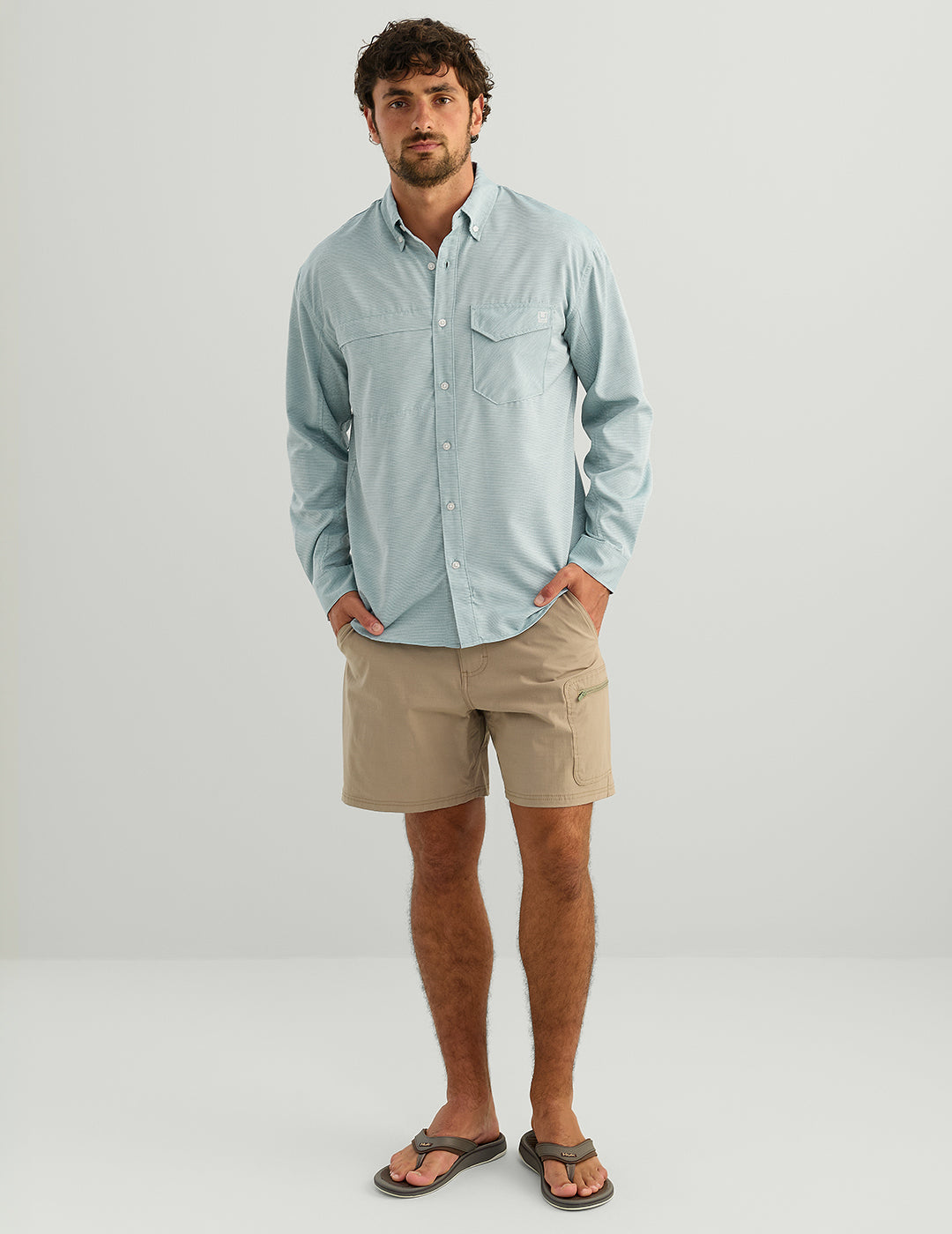 Huk Tide Point Heathered Ripstop Button-Down - Aqua Haze Heather