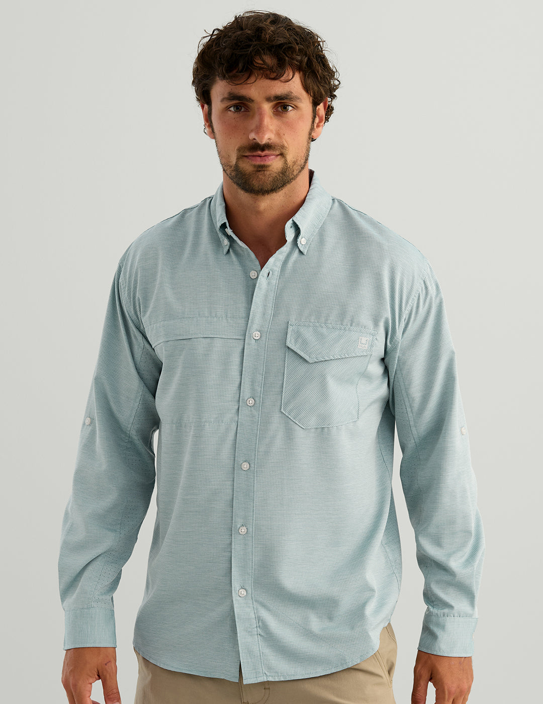 Huk Tide Point Heathered Ripstop Button-Down - Aqua Haze Heather