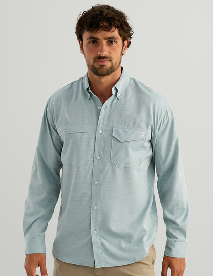 Huk Tide Point Heathered Ripstop Button-Down - Aqua Haze Heather