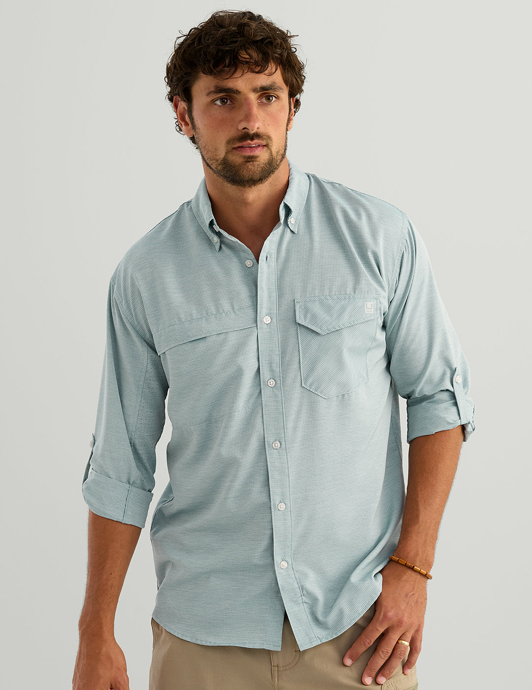 Huk Tide Point Heathered Ripstop Button-Down - Aqua Haze Heather