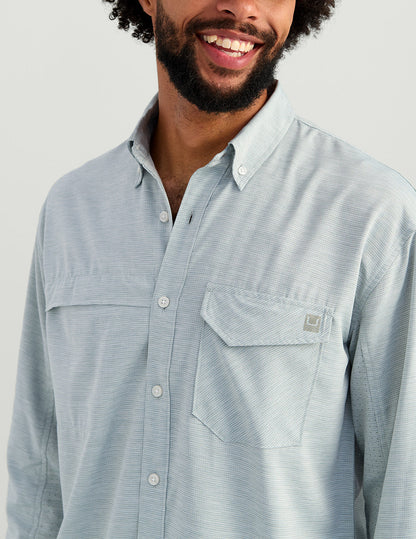 Huk Tide Point Heathered Ripstop Button-Down - North Atlantic Heather