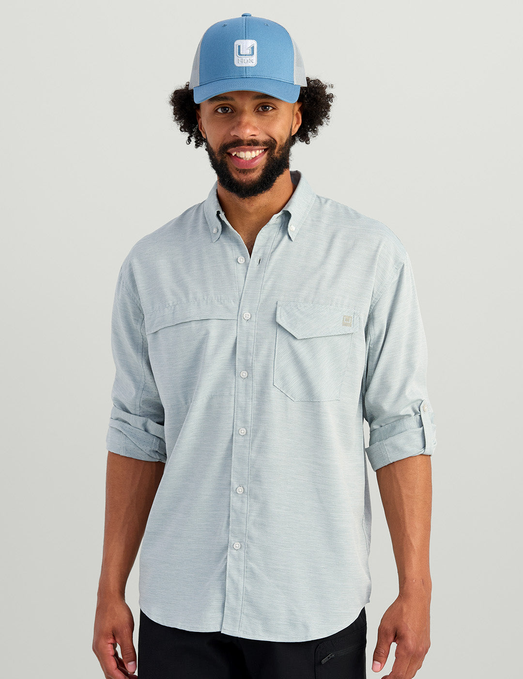 Huk Tide Point Heathered Ripstop Button-Down - North Atlantic Heather