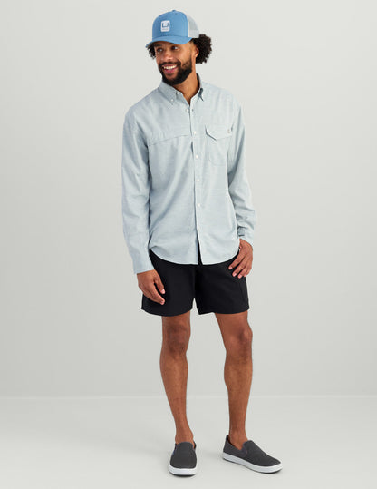 Huk Tide Point Heathered Ripstop Button-Down - North Atlantic Heather