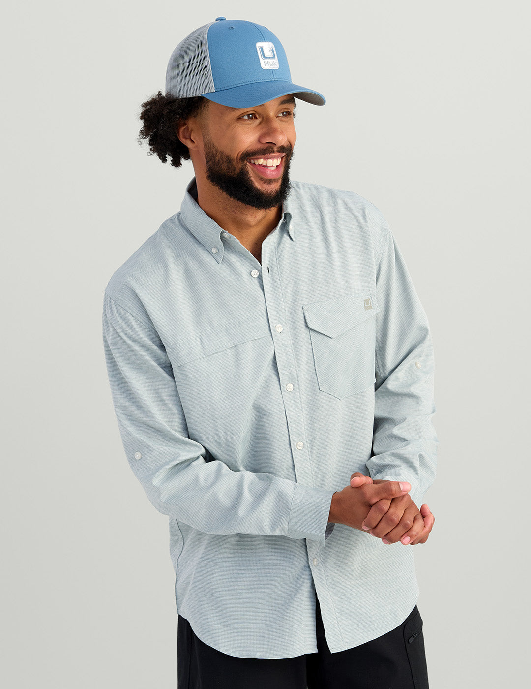 Huk Tide Point Heathered Ripstop Button-Down - North Atlantic Heather