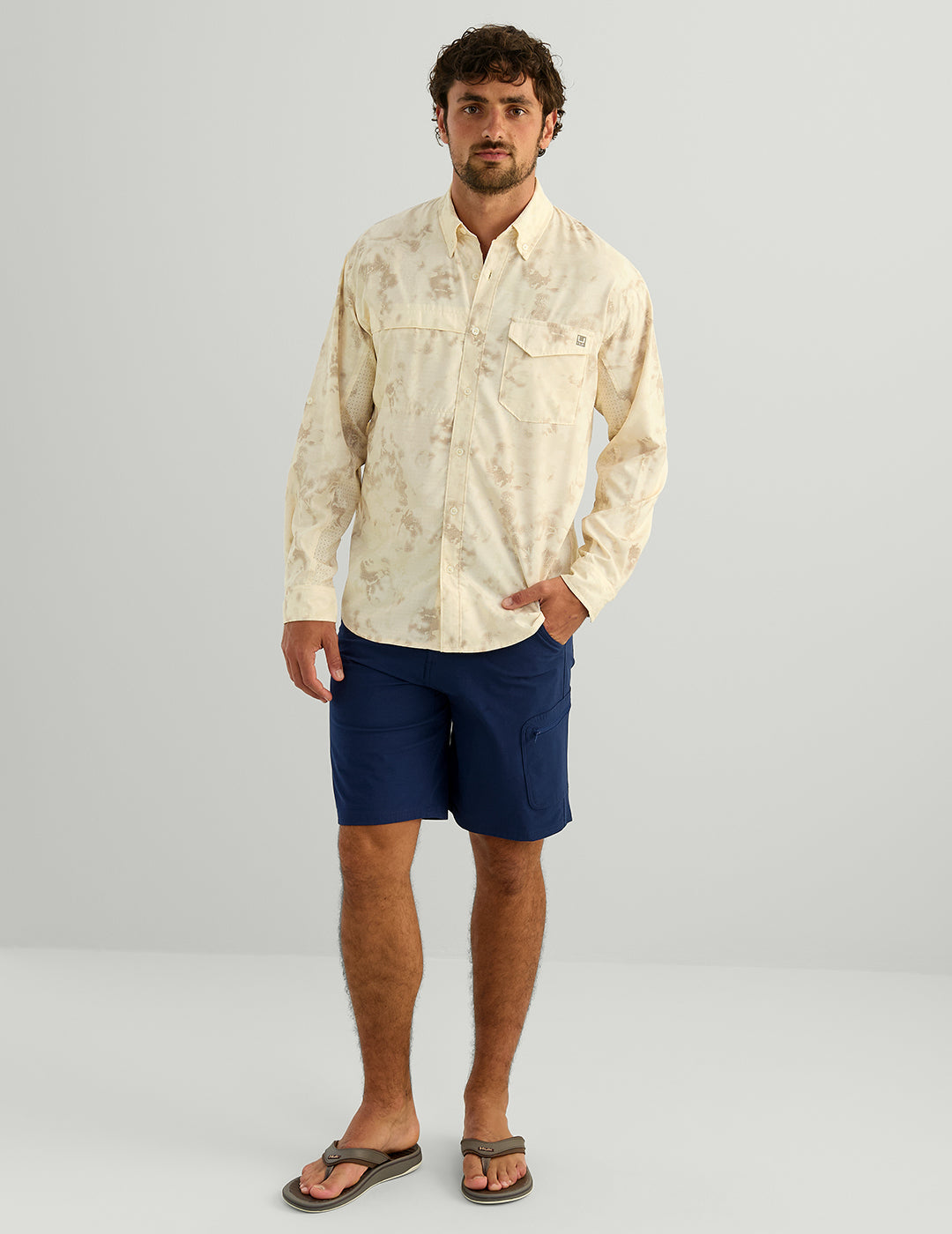 Huk KC Print Tide Point Button-Down - Egret Tideloom Camo
