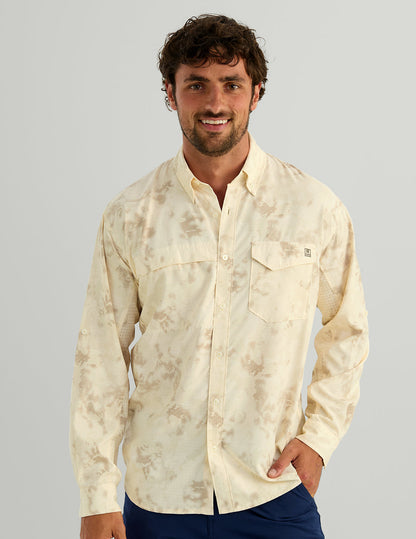 Huk KC Print Tide Point Button-Down - Egret Tideloom Camo