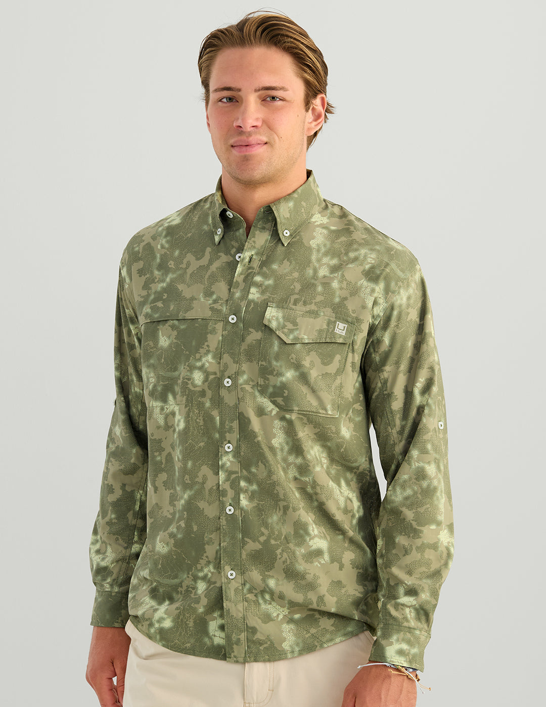 Huk KC Print Tide Point Button-Down - Moss Tideloom Camo