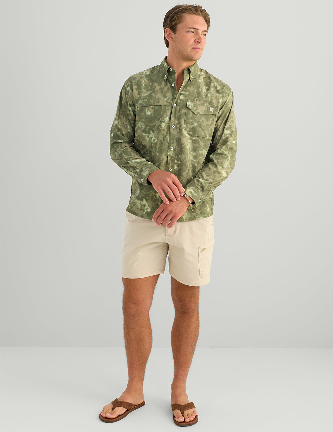 Huk KC Print Tide Point Button-Down - Moss Tideloom Camo