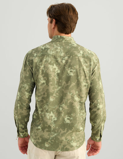 Huk KC Print Tide Point Button-Down - Moss Tideloom Camo
