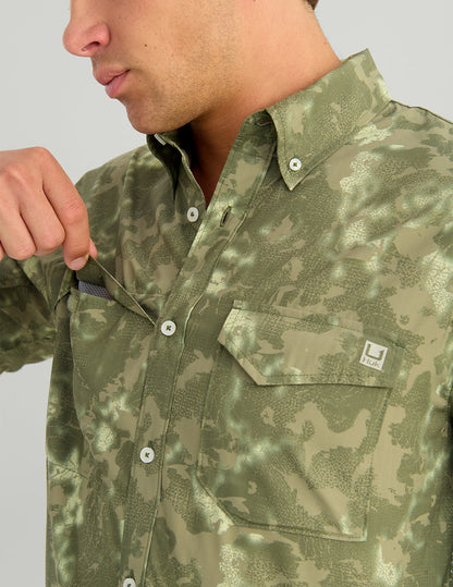 Huk KC Print Tide Point Button-Down - Moss Tideloom Camo