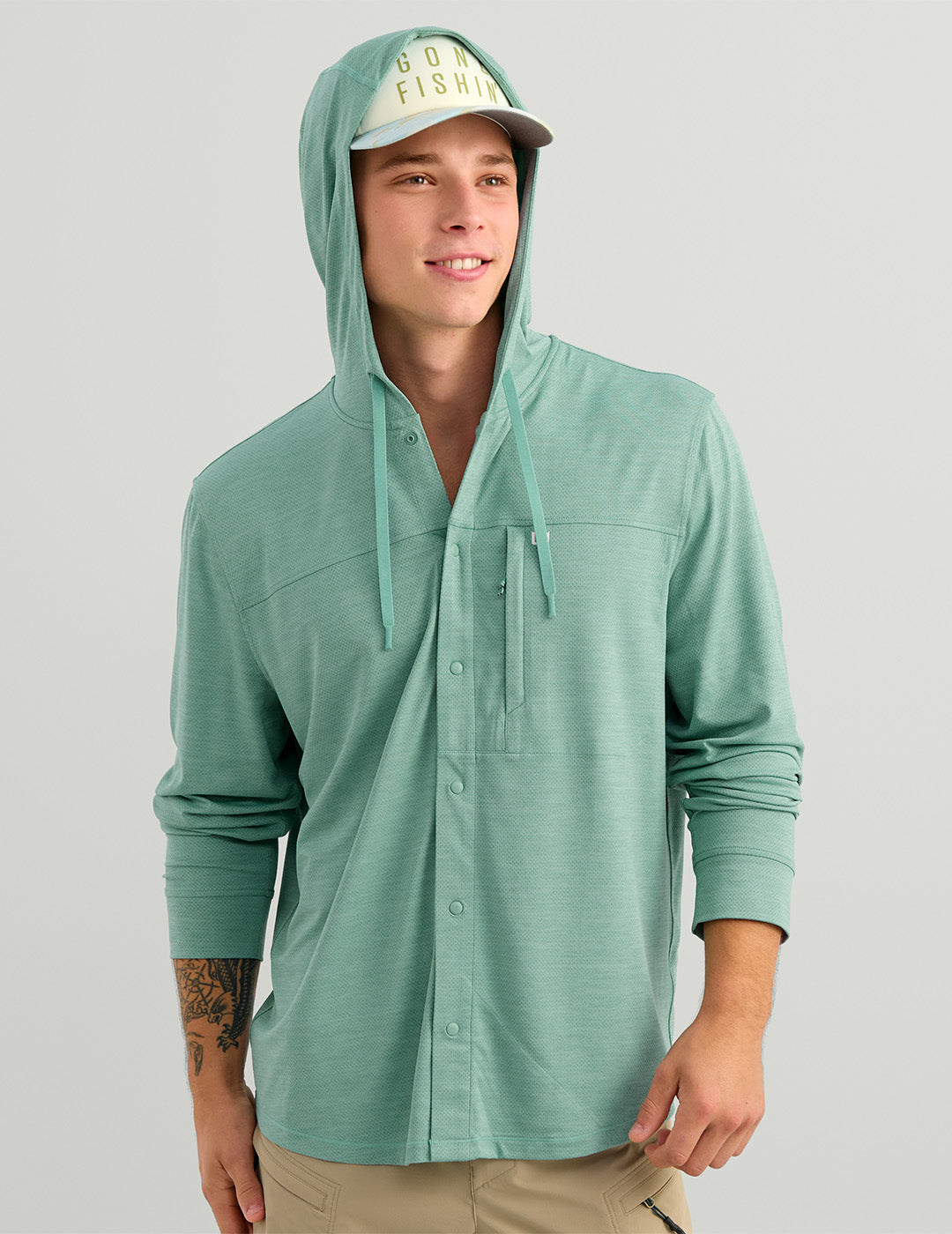 Huk Watershed Hoodie Shirt - Mineral Blue Heather