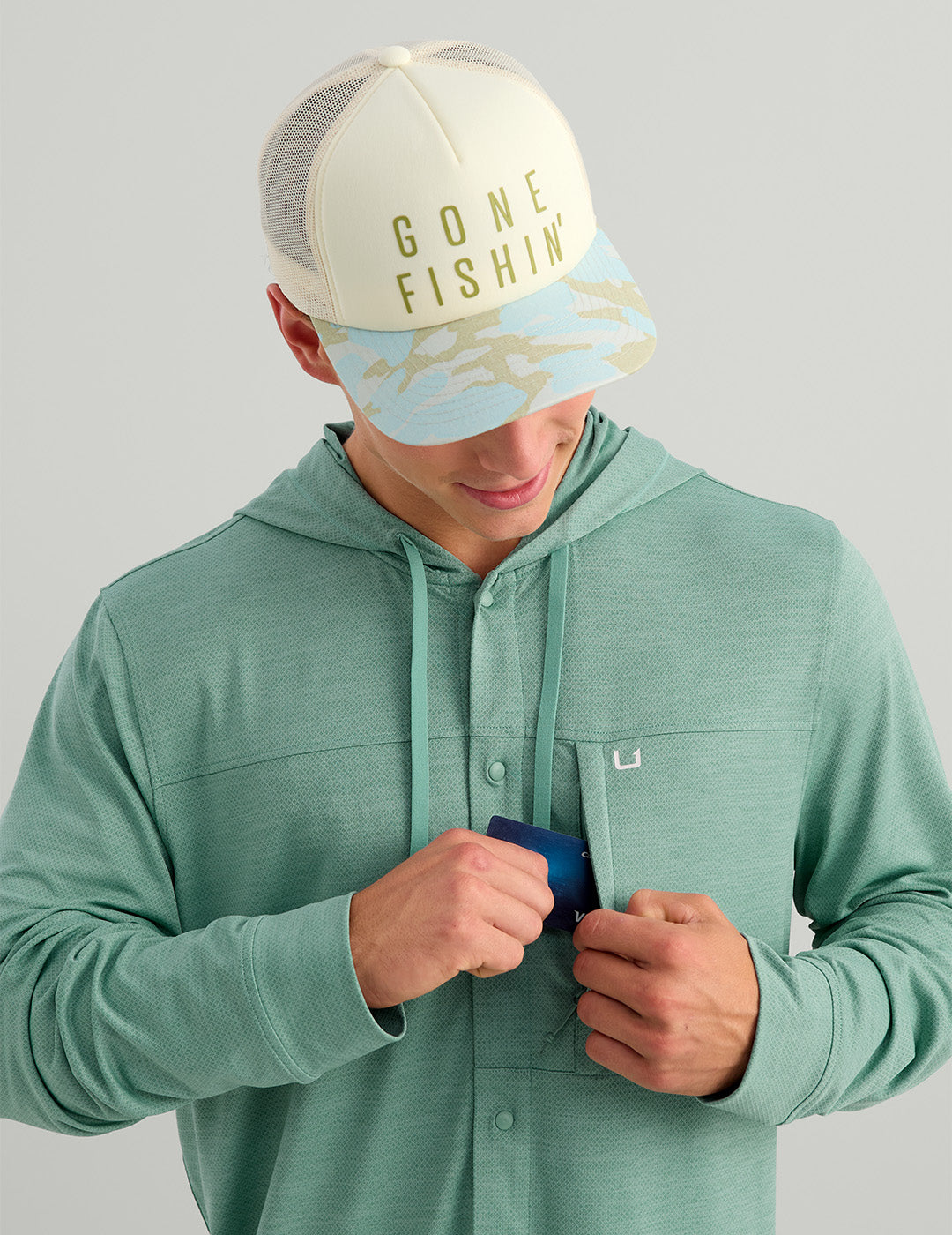 Huk Watershed Hoodie Shirt - Mineral Blue Heather