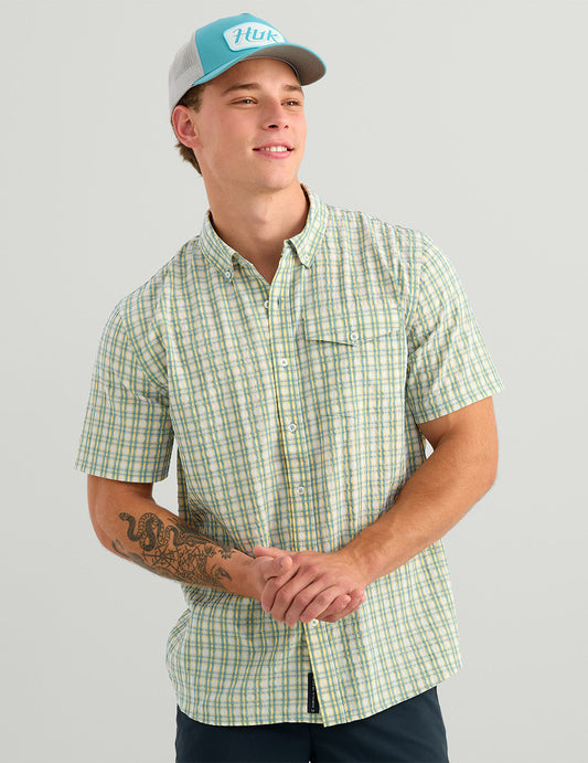 Huk Chatham Plaid Short Sleeve Shirt - Plantain Plaid