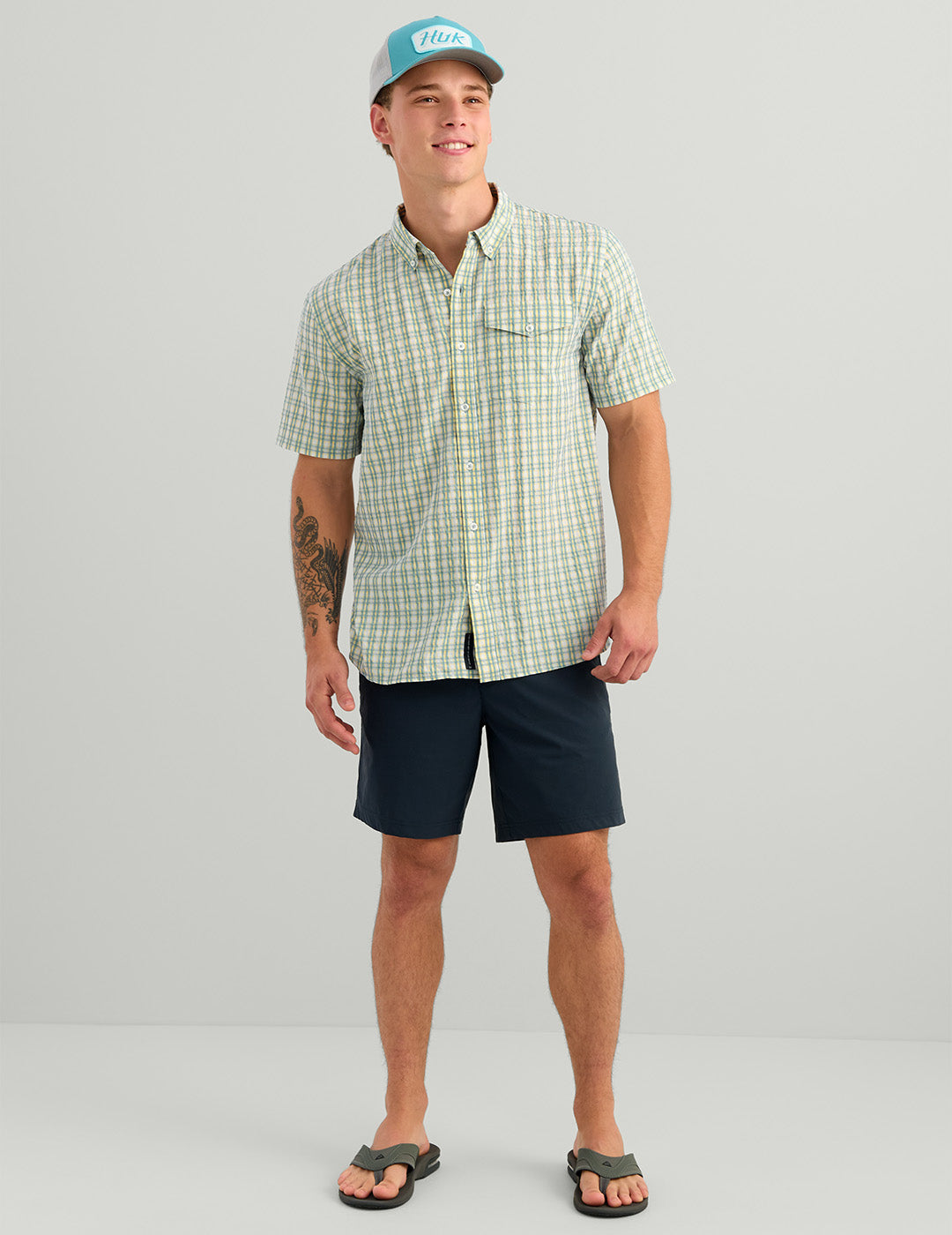 Huk Chatham Plaid Short Sleeve Shirt - Plantain Plaid