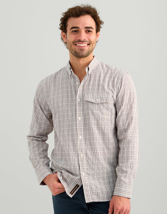 Huk Chatham Long Sleeve Button-Down - Seawall Stone Plaid