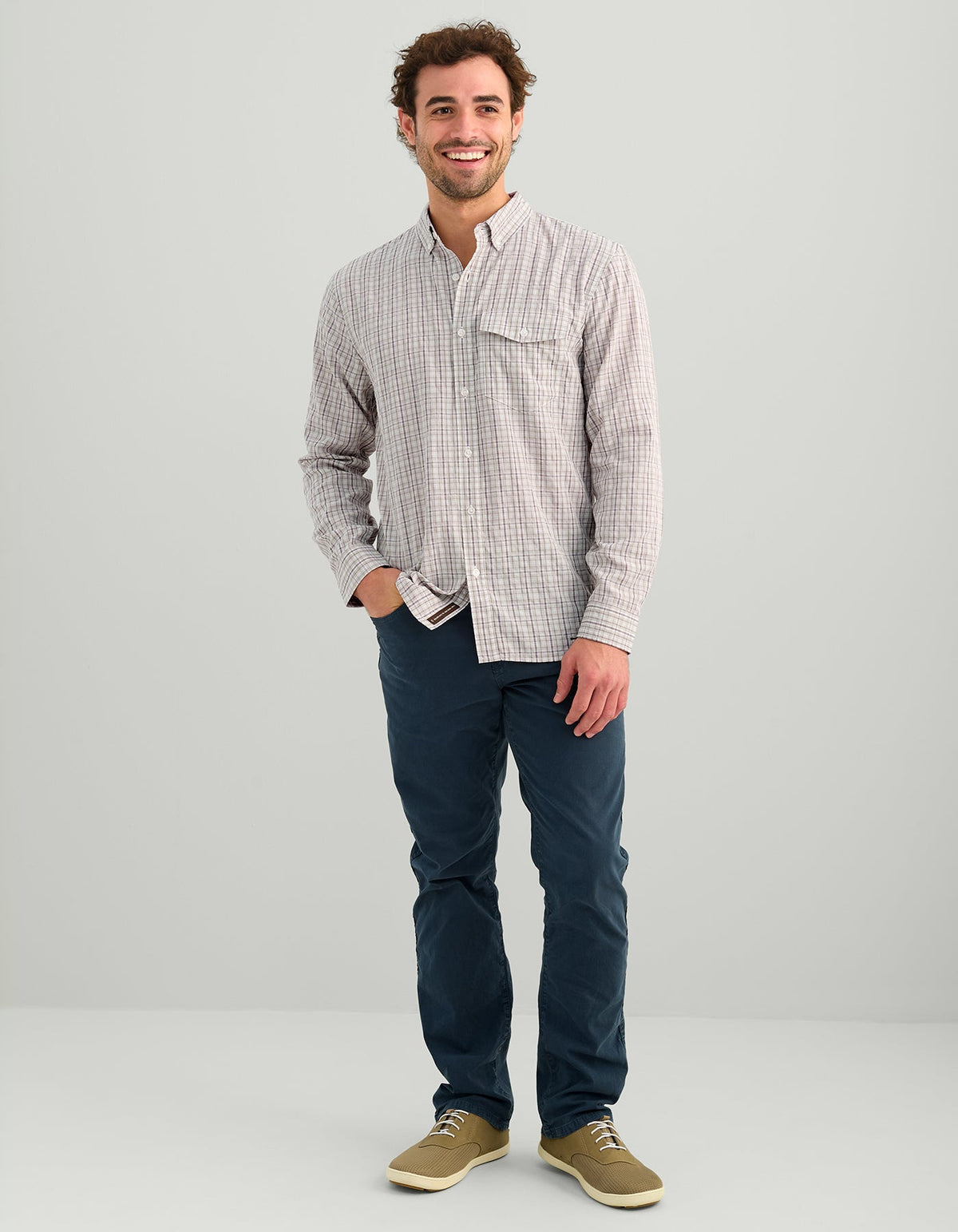 Huk Chatham Long Sleeve Button-Down - Seawall Stone Plaid