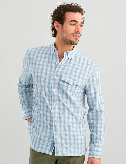 Huk Chatham Long Sleeve Button-Down - Blue Shadow Plaid