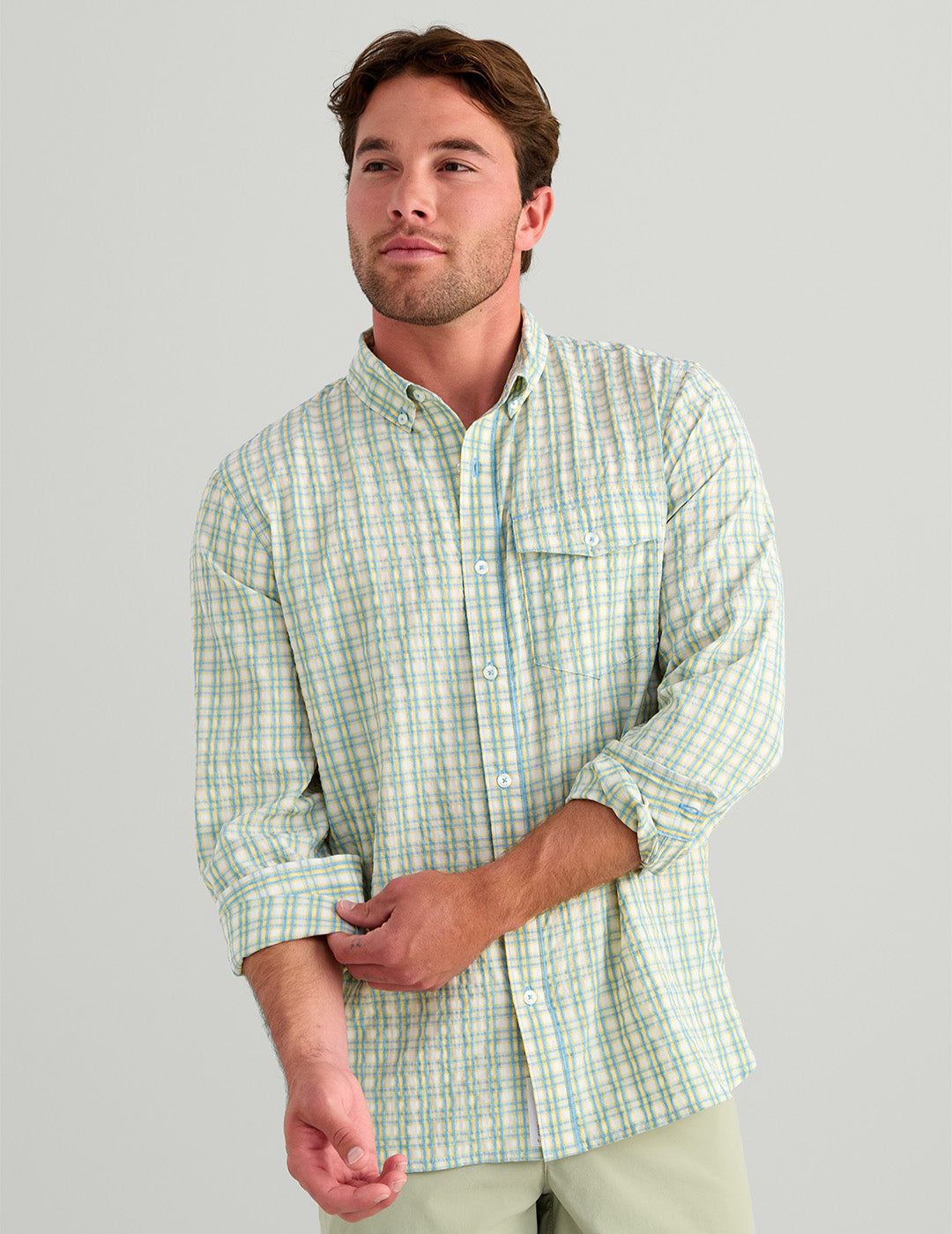 Huk Chatham Long Sleeve Button-Down - Plantain Plaid