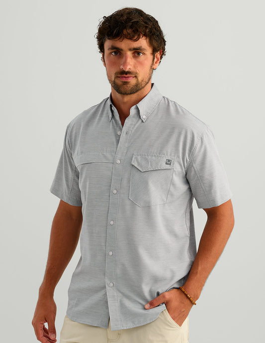 Huk Tide Point Heather Ripstop Short Sleeve Shirt - Sharkskin Heather