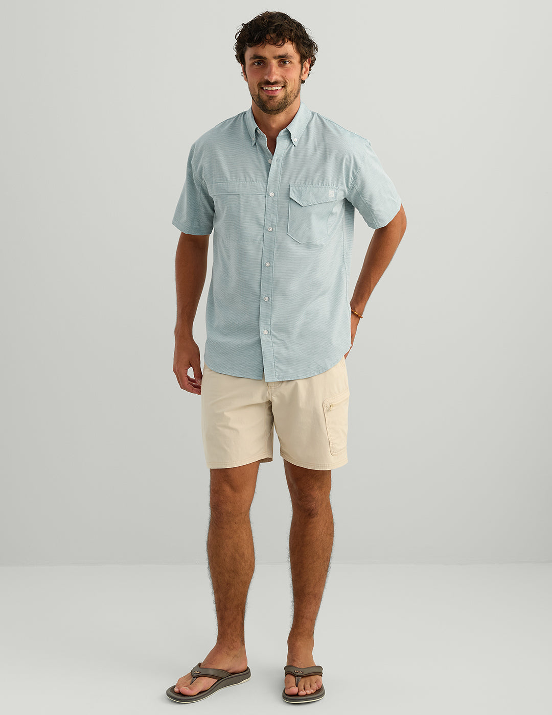 Huk Tide Point Heather Ripstop Short Sleeve Shirt - Aqua Haze Heather