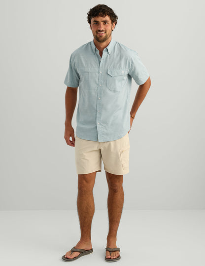 Huk Tide Point Heather Ripstop Short Sleeve Shirt - Aqua Haze Heather