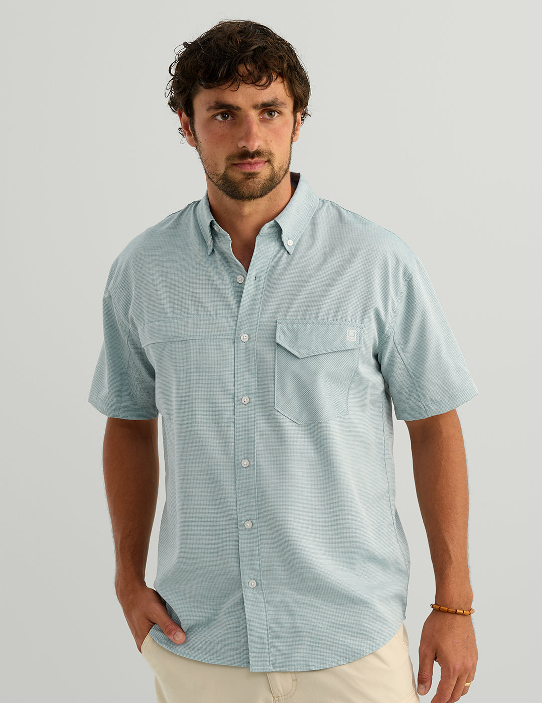 Huk Tide Point Heather Ripstop Short Sleeve Shirt - Aqua Haze Heather