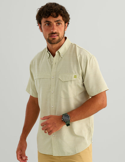 Huk Tide Point Heather Ripstop Short Sleeve Shirt - Spanish Moss Heather
