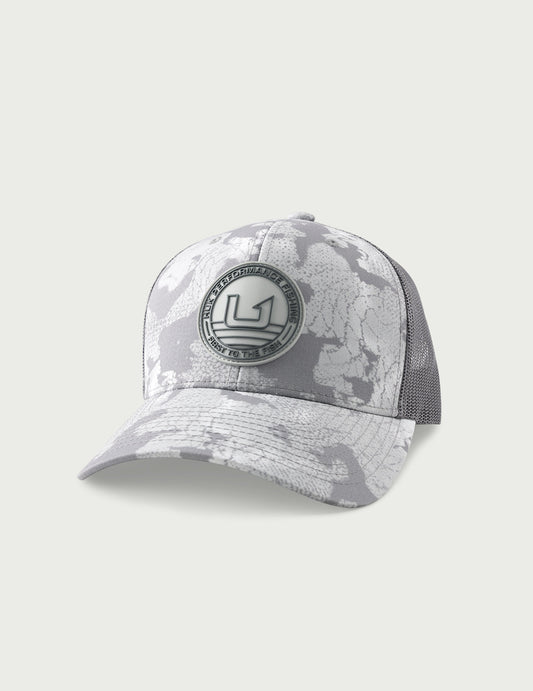 Huk KC Printed Circle Patch Trucker Hat - Sharkskin Estuary Camo