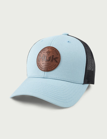 Huk Leather Patch Trucker Hat - Silver Blue