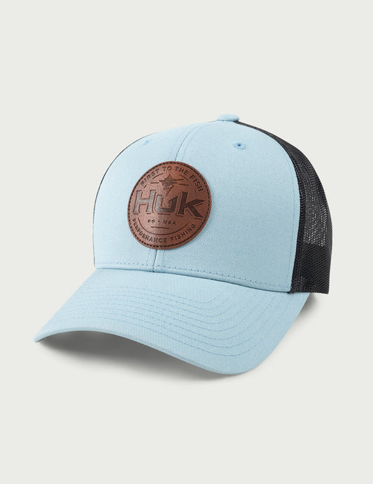 Huk Leather Patch Trucker Hat - Silver Blue