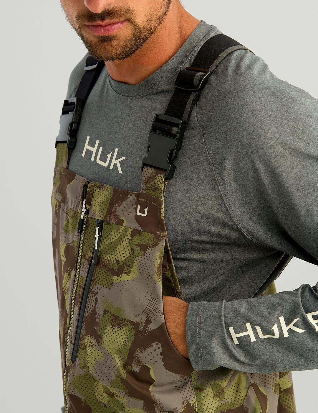 Huk Stormhaul Printed Bib - Grove Green Tideloom Camo