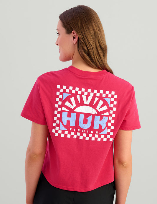 Huk Womens Sunrise Crop Pocket Tee - Rose Red