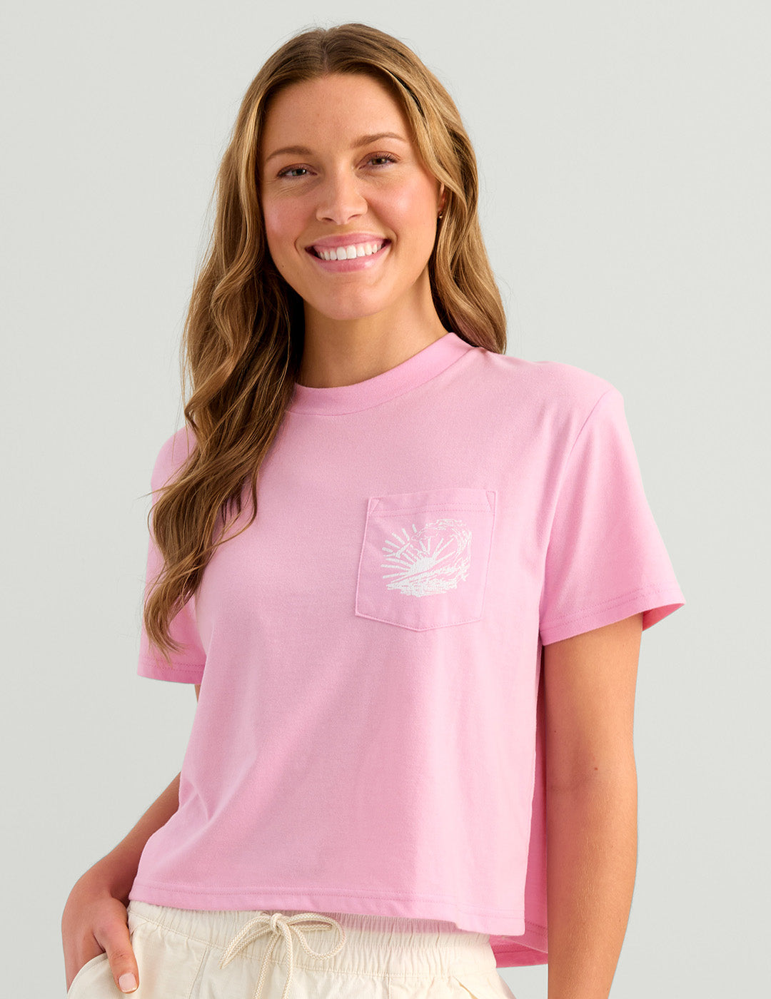 Huk Womens Raised on Waves Pocket Tee - Oleander
