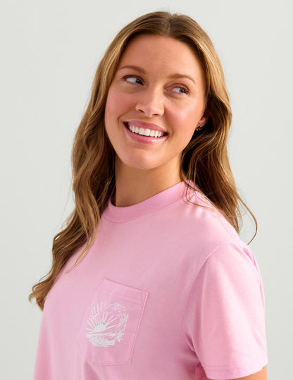 Huk Womens Raised on Waves Pocket Tee - Oleander