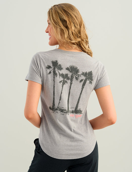 Huk Womens V-Neck Palm Breeze Graphic Tee - Sharkskin Heather