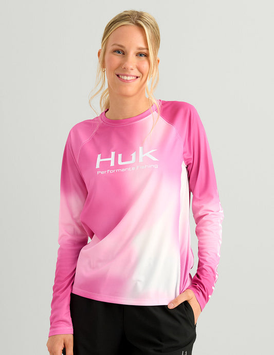 Huk Womens Pursuit Performance Crew - Oleander Ombre