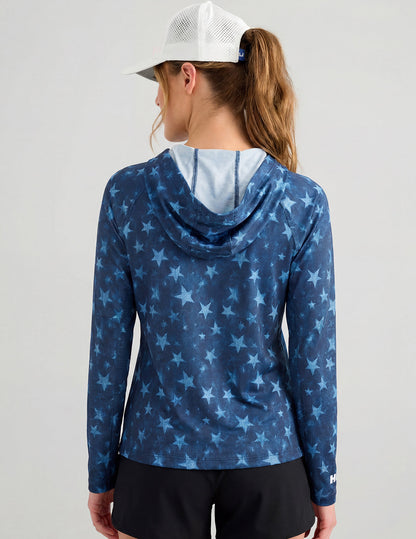 Huk Womens Americana Icon Performance Hoodie - Navy Stars