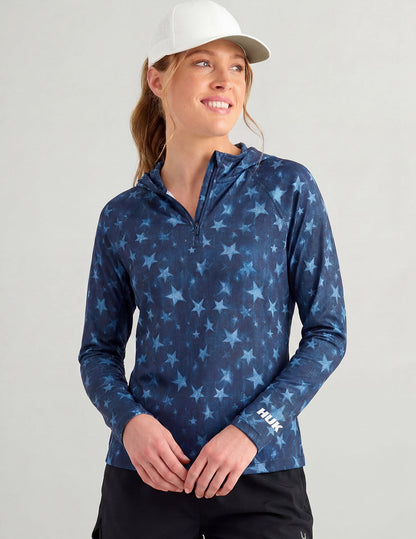 Huk Womens Americana Icon Performance Hoodie - Navy Stars