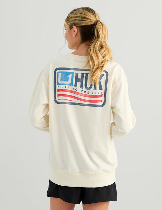 Huk Womens Edisto Born Wave Terry Crew - Egret