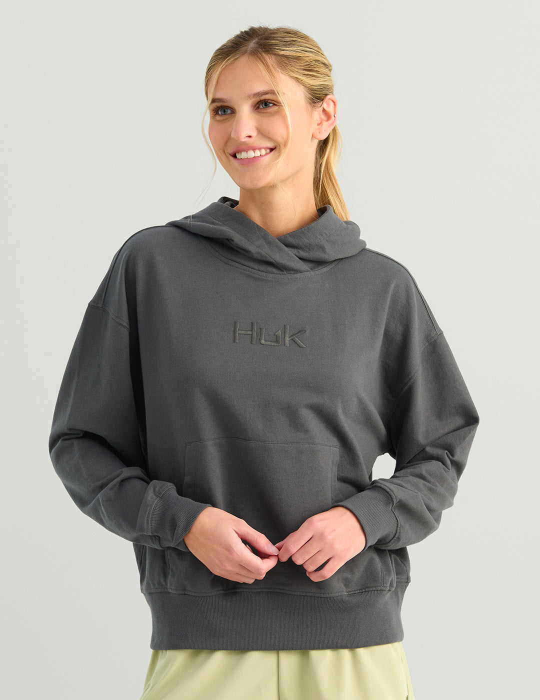 Huk Womens Edisto Logo Terry Hoodie - Dark Shadow