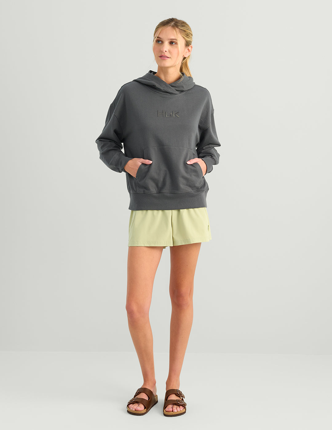 Huk Womens Edisto Logo Terry Hoodie - Dark Shadow